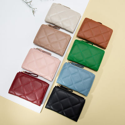 Custom Logo Quilted Women's Wallet Pu Leather Stylish RFID Lady Zipper Purse Ladies Card Holder Wallet