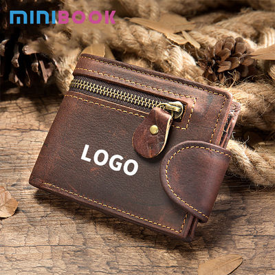 Original Retro Style Men's Wallet with Zipper Closure and Genuine Leather Material