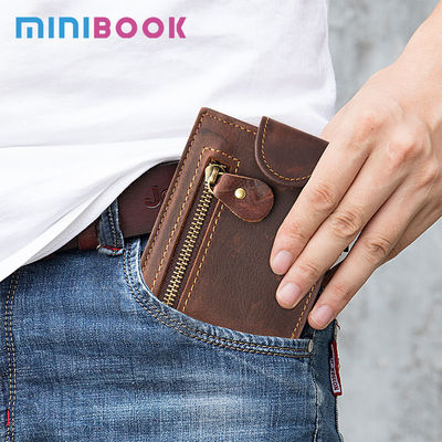 Original Retro Style Men's Wallet with Zipper Closure and Genuine Leather Material