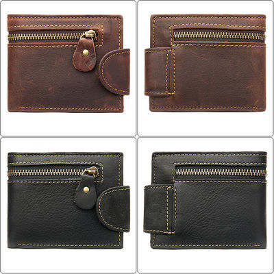 Original Retro Style Men's Wallet with Zipper Closure and Genuine Leather Material