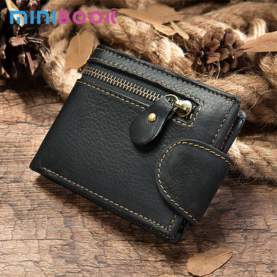 Original Retro Style Men's Wallet with Zipper Closure and Genuine Leather Material