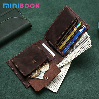 Open Closure RFID Blocking Wallet for Men's Crazy Horse Leather Credit Card Holder
