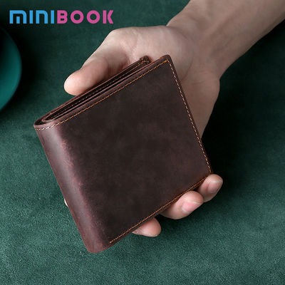Open Closure RFID Blocking Wallet for Men's Crazy Horse Leather Credit Card Holder