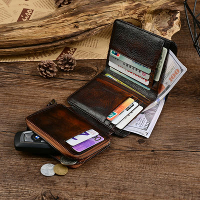 Nylon Lining Material Men's Genuine Leather Wallet For Men Vintage Cowhide Money Clip