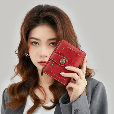 RFID Blocking Women's Leather Wallet with Small Bifold Design and Custom Logo Option