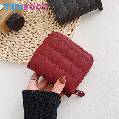 Small Plaid Bag Female Card Holder Wallet Zipper Clutch Leather Coin Purse for Women