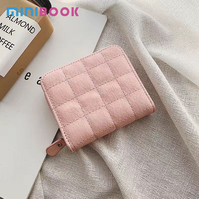 Small Plaid Bag Female Card Holder Wallet Zipper Clutch Leather Coin Purse for Women