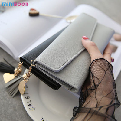 Solid Colors PU Leather Women Wallets Luxury Long Hasp Fold-over Pattern Coin Purses