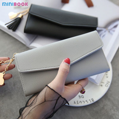 Solid Colors PU Leather Women Wallets Luxury Long Hasp Fold-over Pattern Coin Purses