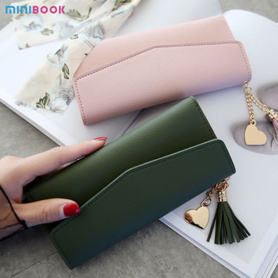 Solid Colors PU Leather Women Wallets Luxury Long Hasp Fold-over Pattern Coin Purses