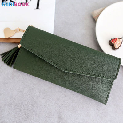 Solid Colors PU Leather Women Wallets Luxury Long Hasp Fold-over Pattern Coin Purses