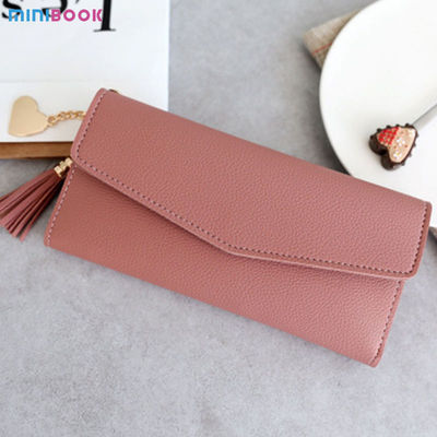 Solid Colors PU Leather Women Wallets Luxury Long Hasp Fold-over Pattern Coin Purses