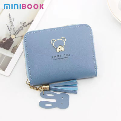 Small Ladies PU Leather Wallet Female Two-fold Hasp Mini Cute Clutch Decoration None