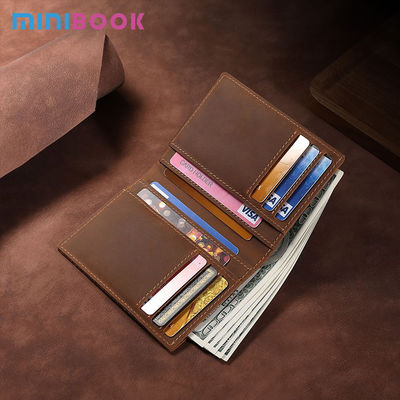 Slim Bifold Men's Wallet made of Genuine Leather with RFID Blocking and Nylon Lining