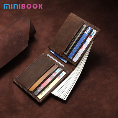 Slim Bifold Men's Wallet made of Genuine Leather with RFID Blocking and Nylon Lining