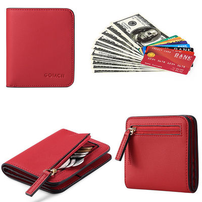 Small Women's RFID Blocking Bifold Wallet with ID Window Genuine Leather Mini Pocket Purse