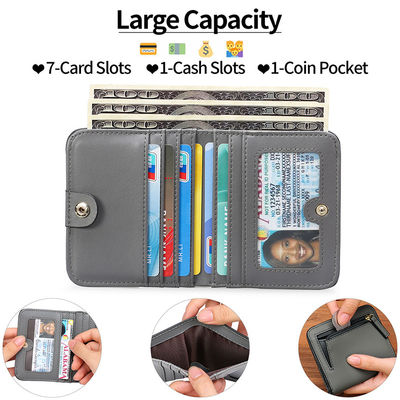 Small Women's RFID Blocking Bifold Wallet with ID Window Genuine Leather Mini Pocket Purse