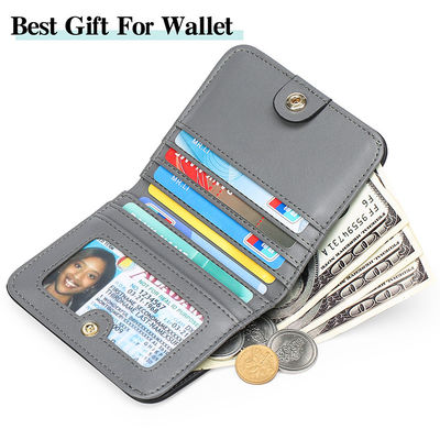 Small Women's RFID Blocking Bifold Wallet with ID Window Genuine Leather Mini Pocket Purse