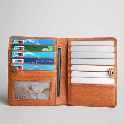 Business Credit Card Slots GENUINE LEATHER Long Wallet for Men and Women Travel Wallet