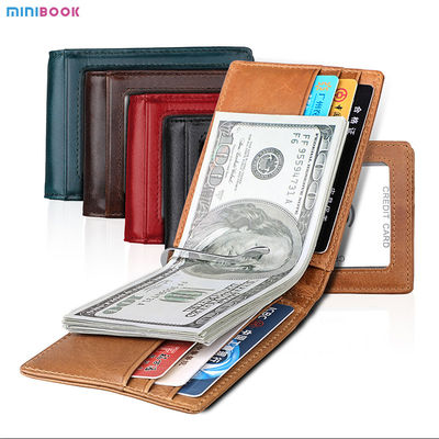 Men's Genuine Leather Money Clip Wallet with RFID Protection and Slim Bifold Design