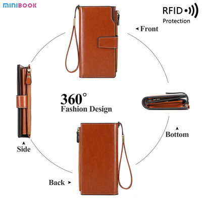 Large Capacity Rfid Women Wallet with Phone Pocket and Card Holder in Pu Leather