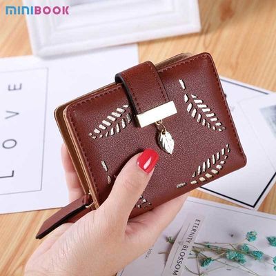 Custom Decoration PU Leather Women Short Wallet with Zipper Closure and Card Slots