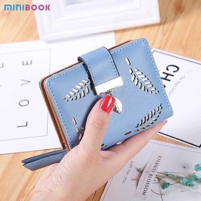 Custom Decoration PU Leather Women Short Wallet with Zipper Closure and Card Slots