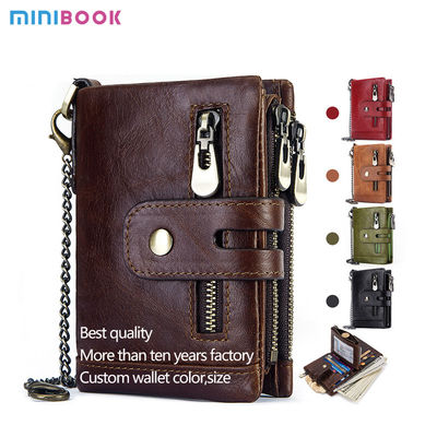 100% Genuine Leather Male Purses With Zip Coin Customize Logo Men Wallet And Card Holder