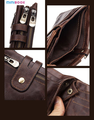 100% Genuine Leather Male Purses With Zip Coin Customize Logo Men Wallet And Card Holder