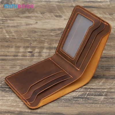 GENUINE LEATHER Vintage Style Card Holder Clip Wallet with Multi Function Minibook