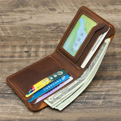 GENUINE LEATHER Vintage Style Card Holder Clip Wallet with Multi Function Minibook
