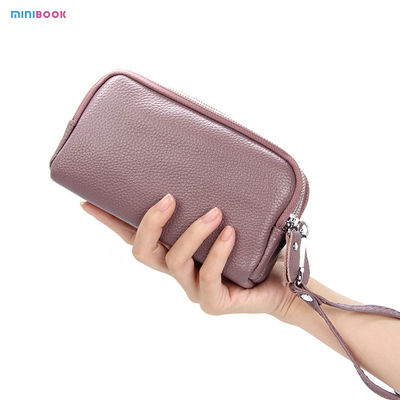 Long Wallet Minibook Ladies Three-Layer Leather Mobile Phone Bag with Zipper Hasp Closure
