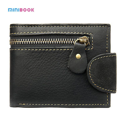 Customize Logo Design Short Men's Wallet in Genuine Leather with Zipper Closure
