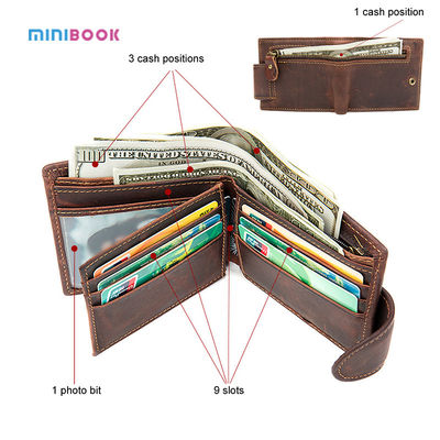 Customize Logo Design Short Men's Wallet in Genuine Leather with Zipper Closure