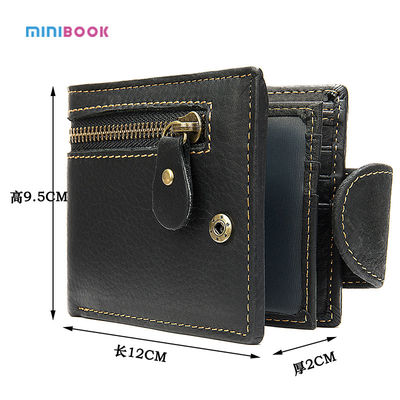 Customize Logo Design Short Men's Wallet in Genuine Leather with Zipper Closure