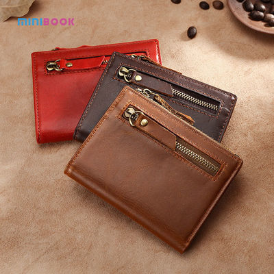 Minibook Genuine Leather Male Wallet with Anti-Theft Protection and Customizable Logo