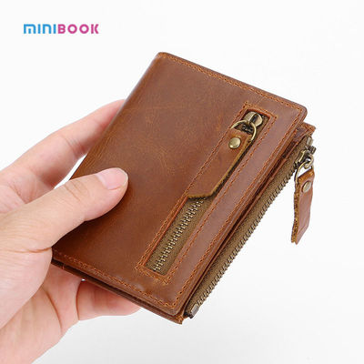 Minibook Genuine Leather Male Wallet with Anti-Theft Protection and Customizable Logo