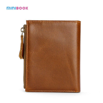 Minibook Genuine Leather Male Wallet with Anti-Theft Protection and Customizable Logo