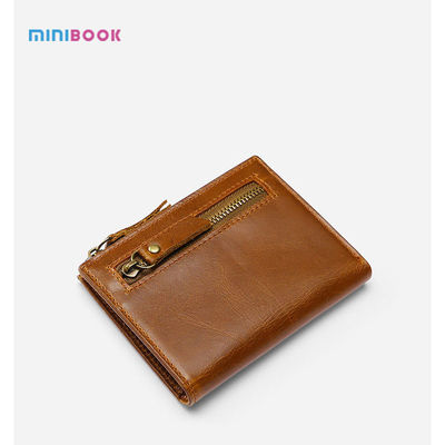 Minibook Genuine Leather Male Wallet with Anti-Theft Protection and Customizable Logo
