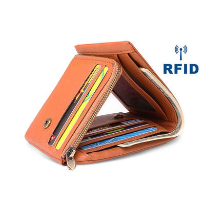 Men's Genuine Leather Trifold RFID Blocking Zipper Coin Card Purse with Fashion Style