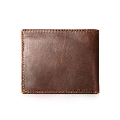 Top Grain Real Leather Vintage Designer Slim Laser Engraving RFID Men's Leather Wallet