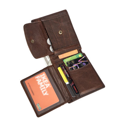 Top Grain Real Leather Vintage Designer Slim Laser Engraving RFID Men's Leather Wallet