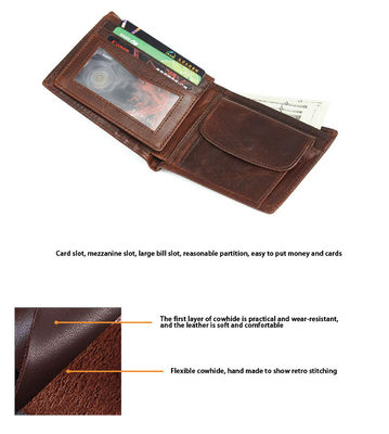 Top Grain Real Leather Vintage Designer Slim Laser Engraving RFID Men's Leather Wallet