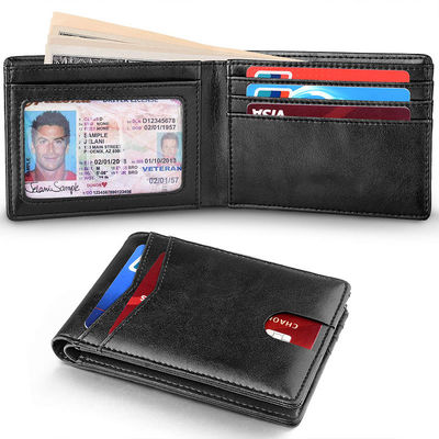 Men's Crazy Horse Leather Multi-card Bank Card Holder with Zipper and RFID Protection