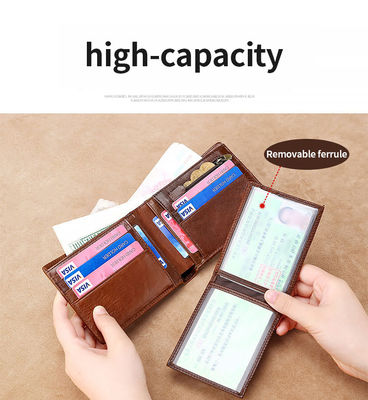 Customized Men's Slim Genuine Leather Wallet Rfid Holder Purse with Open Closure Type