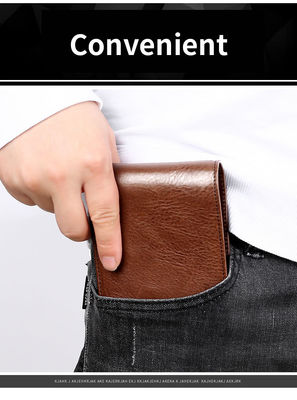 Customized Men's Slim Genuine Leather Wallet Rfid Holder Purse with Open Closure Type