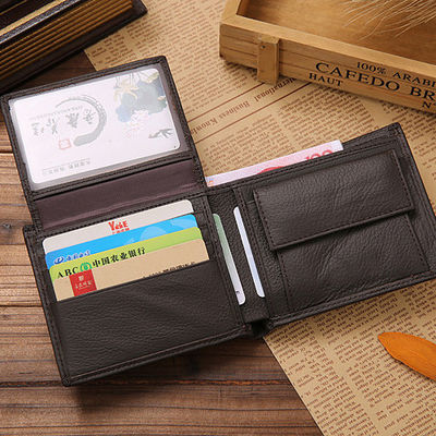 Men's Short Credit Card Holder Coin Purse Three Fold Zipper Pu Palmprint Leather Wallet