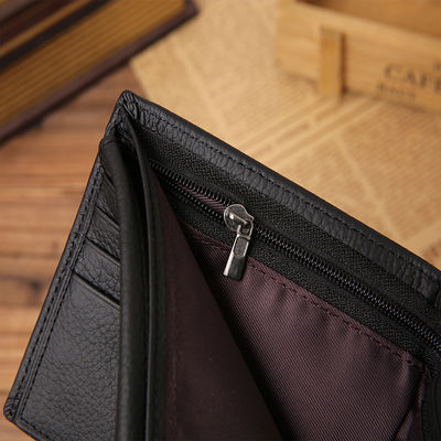 Men's Short Credit Card Holder Coin Purse Three Fold Zipper Pu Palmprint Leather Wallet