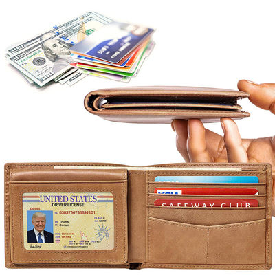 Customized Genuine Leather Wallet for Men Handmade Minimalist Anti-theft Vintage Style