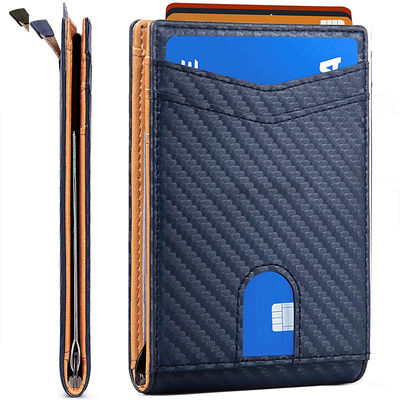 Custom 9 Slots RFID Blocking Carbon Fiber Leather Money Slip Wallet Fashionable Style